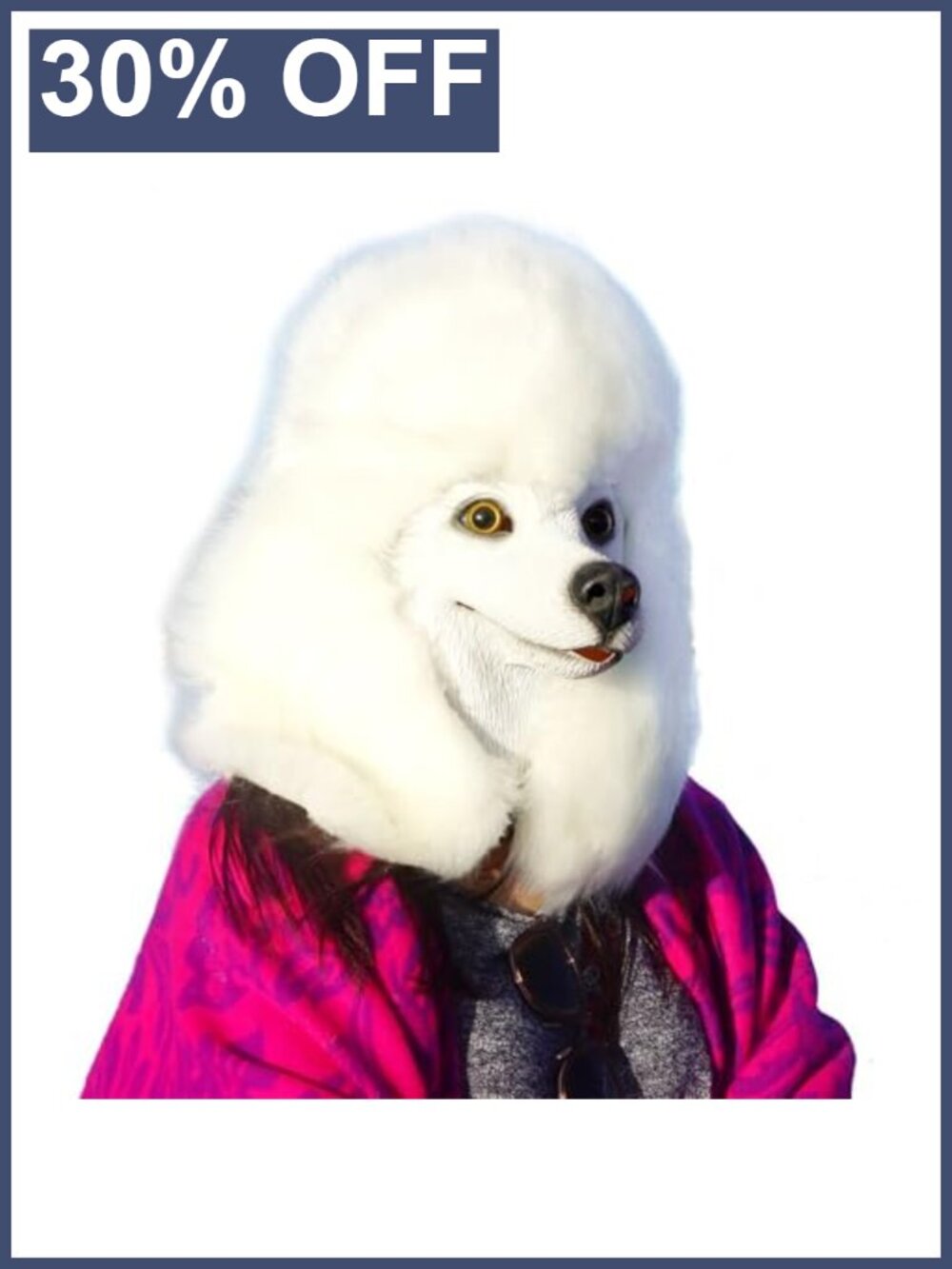Full Head Natural Latex White Poodle Mask Halloween Costume Accessory
